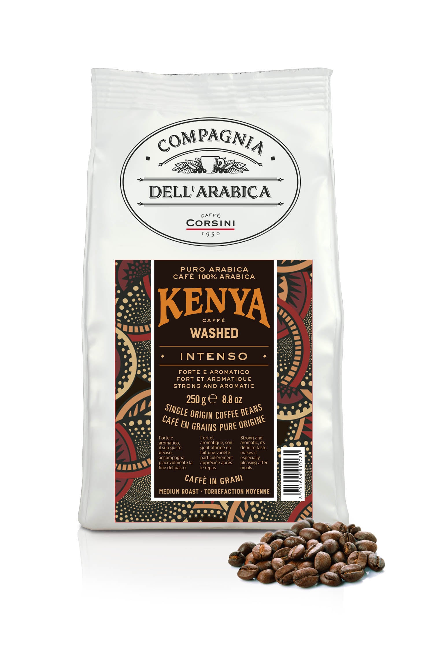 Caffè in grani | Kenya Washed | 100% Arabica | 250g | Cartone con 12 confezioni