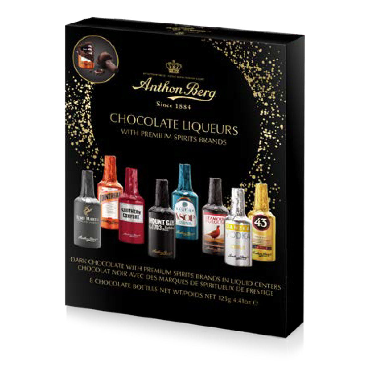 8 bottigliette di cioccolato e liquori assortiti | Confezione regalo | 125g | Anthon Berg