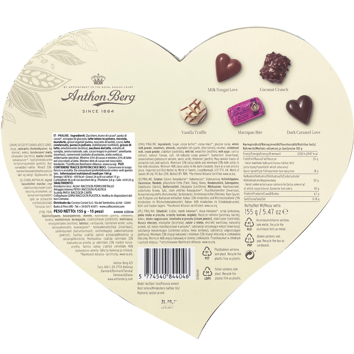 Cioccolatini assortiti | Confezione a forma di cuore | 155g