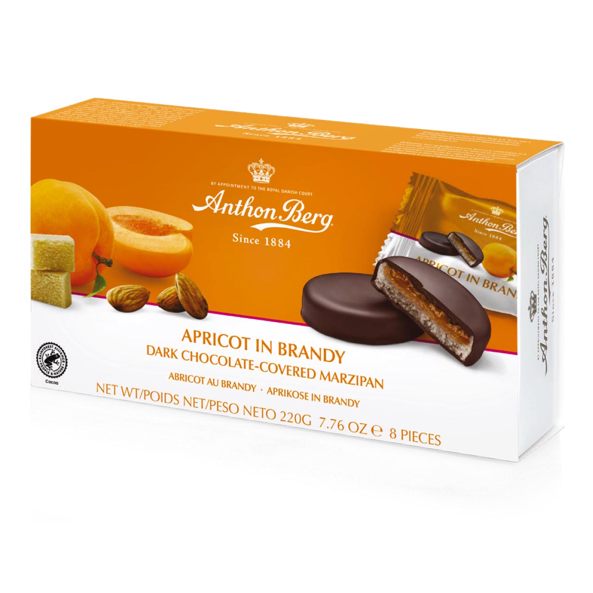 Snack Dolci all'Albicocca Ricoperti di Cioccolato, Ripieni di Marzapane e Brandy | Box da 12