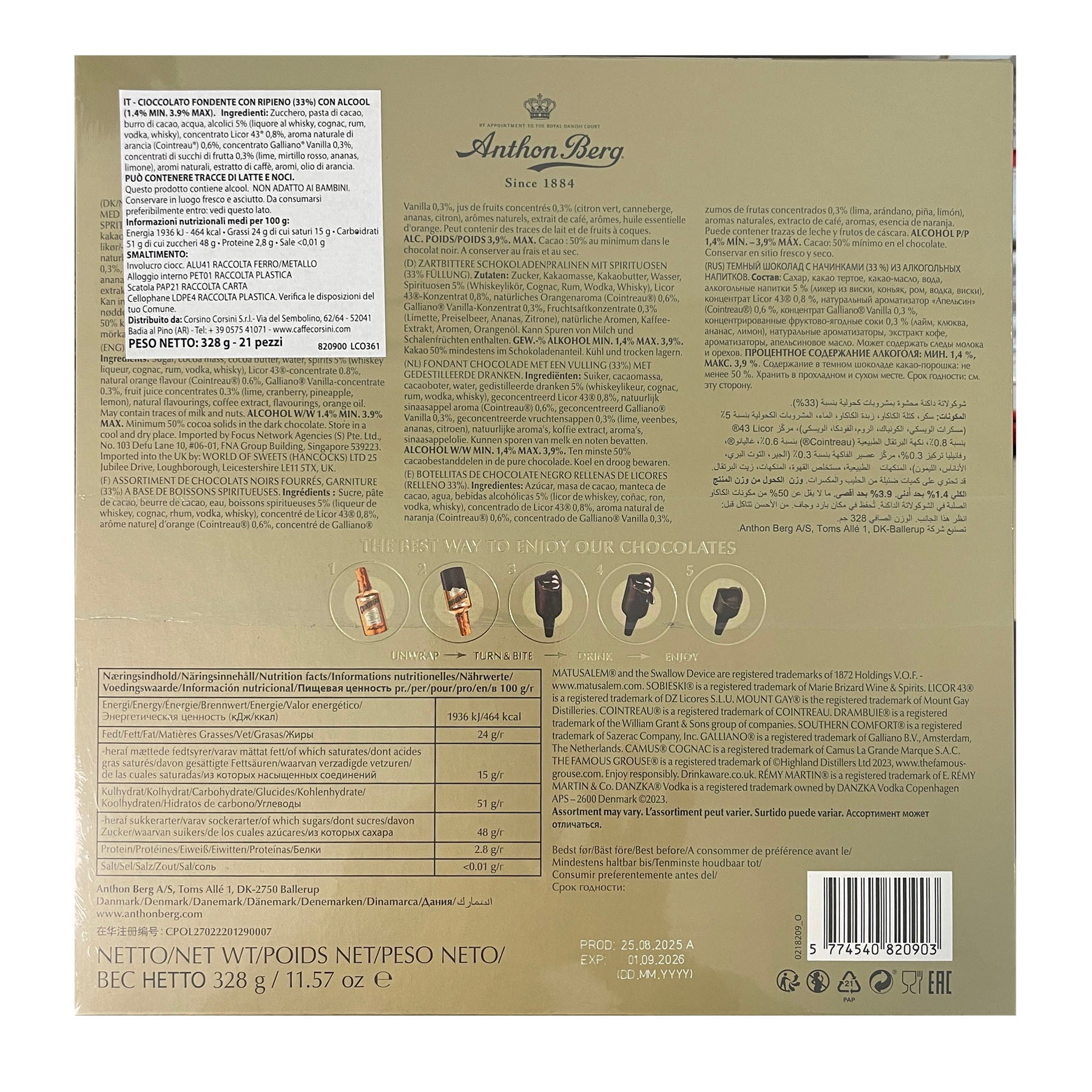Anthon Berg - Cioccolatini Ripieni di Liquore di Qualità, Confezione Regalo | 328 Grammi