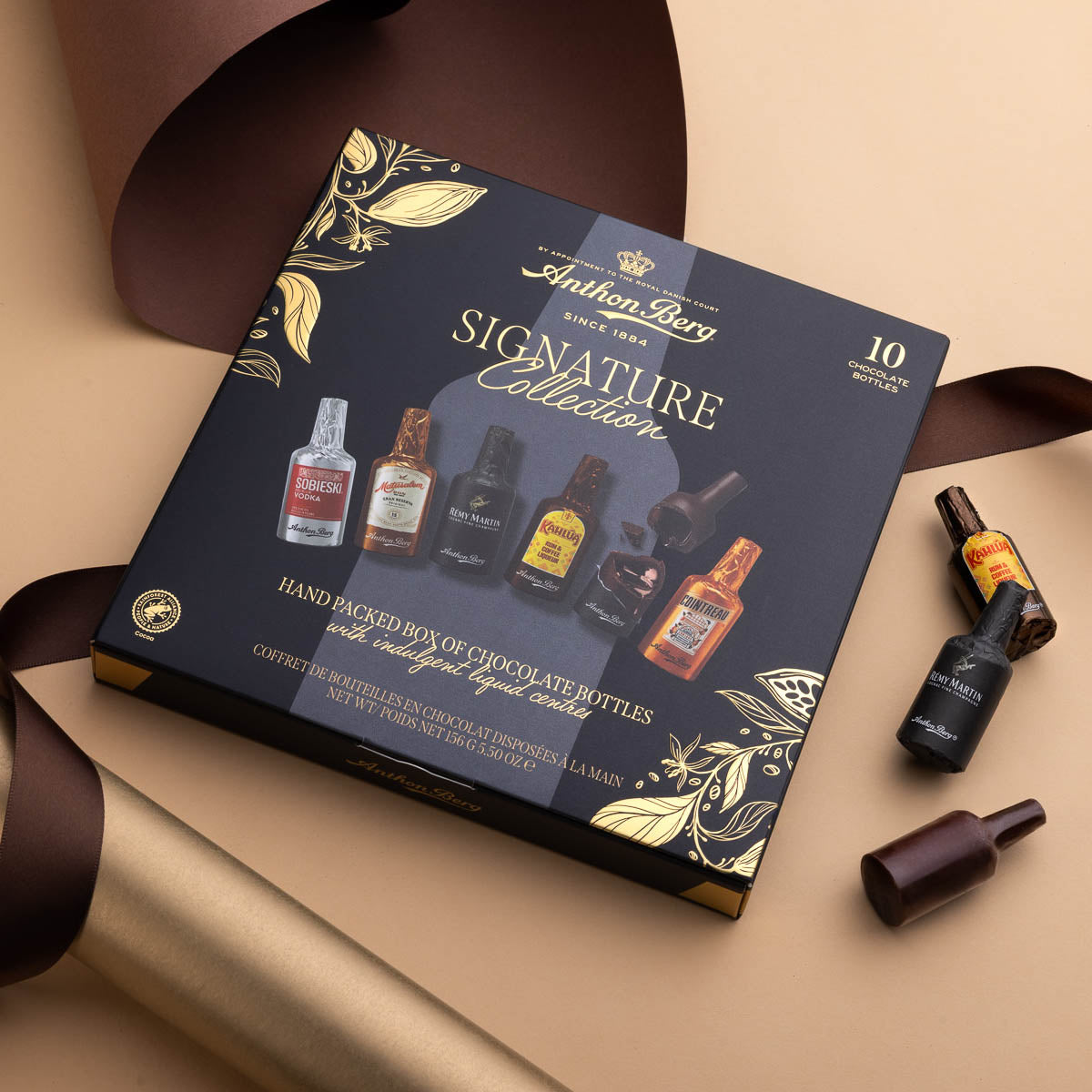 Anthon Berg | Signature Collection | 10 bottigliette di cioccolato con liquori assortiti | 156g | Cartone da 14