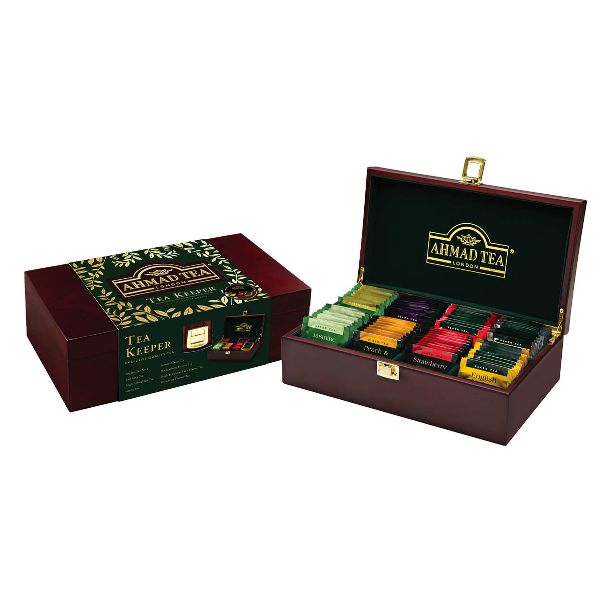 Scatola in legno con tè assortiti