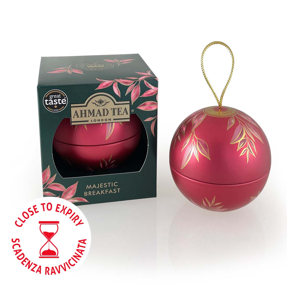 Pallina di Natale Kew Gardens Christmas Tea Bauble | Tè sfuso in foglie Majestic English Breakfast Tea | 24g