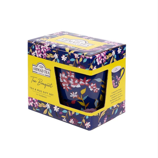 Idea regalo | Tazza da tè floreale e 15 bustine di tè assortiti | Box da 18