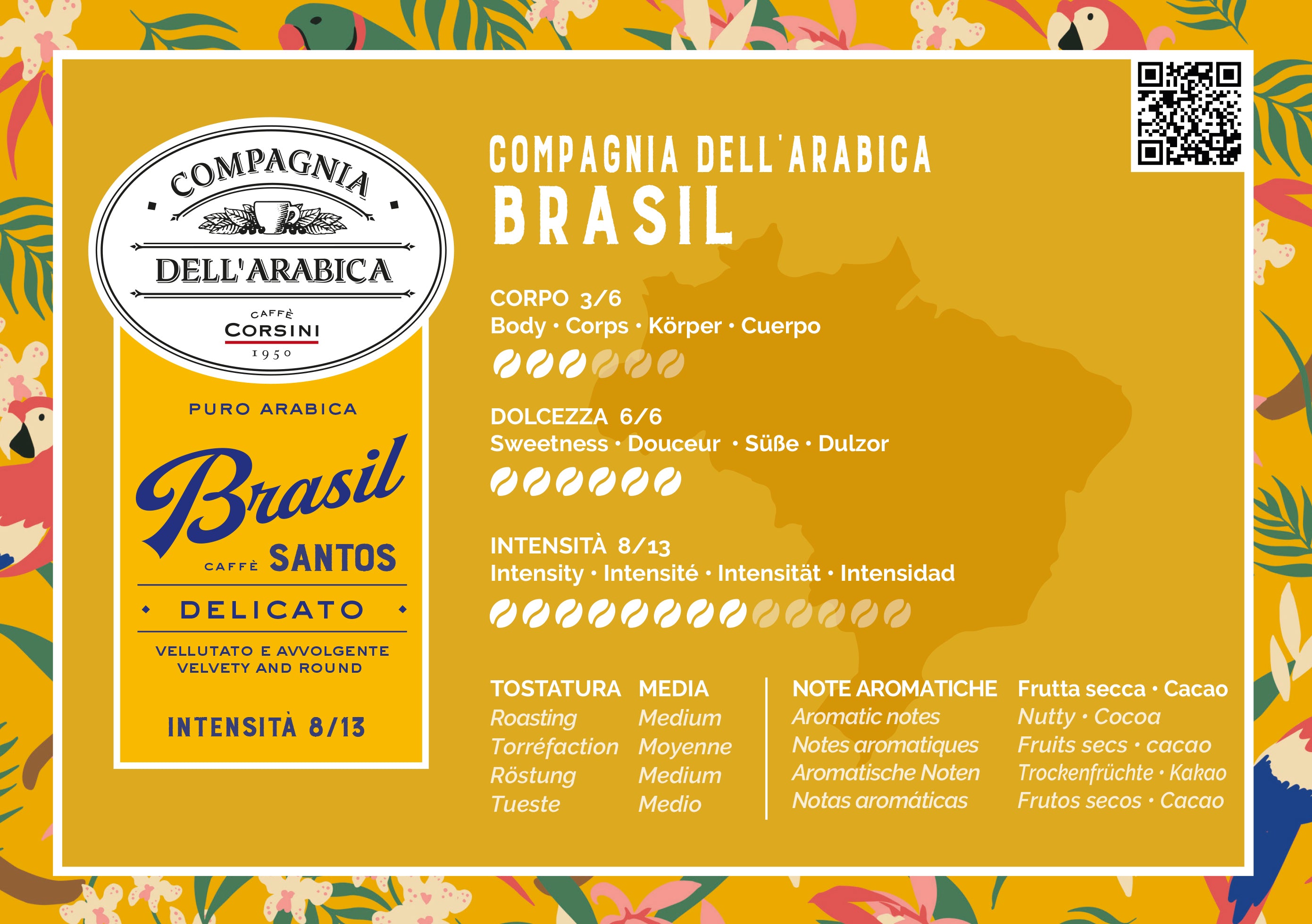 Scheda organolettica Caffè Brasil, 100% Arabica, Caffè Corsini Compagnia dell'Arabica