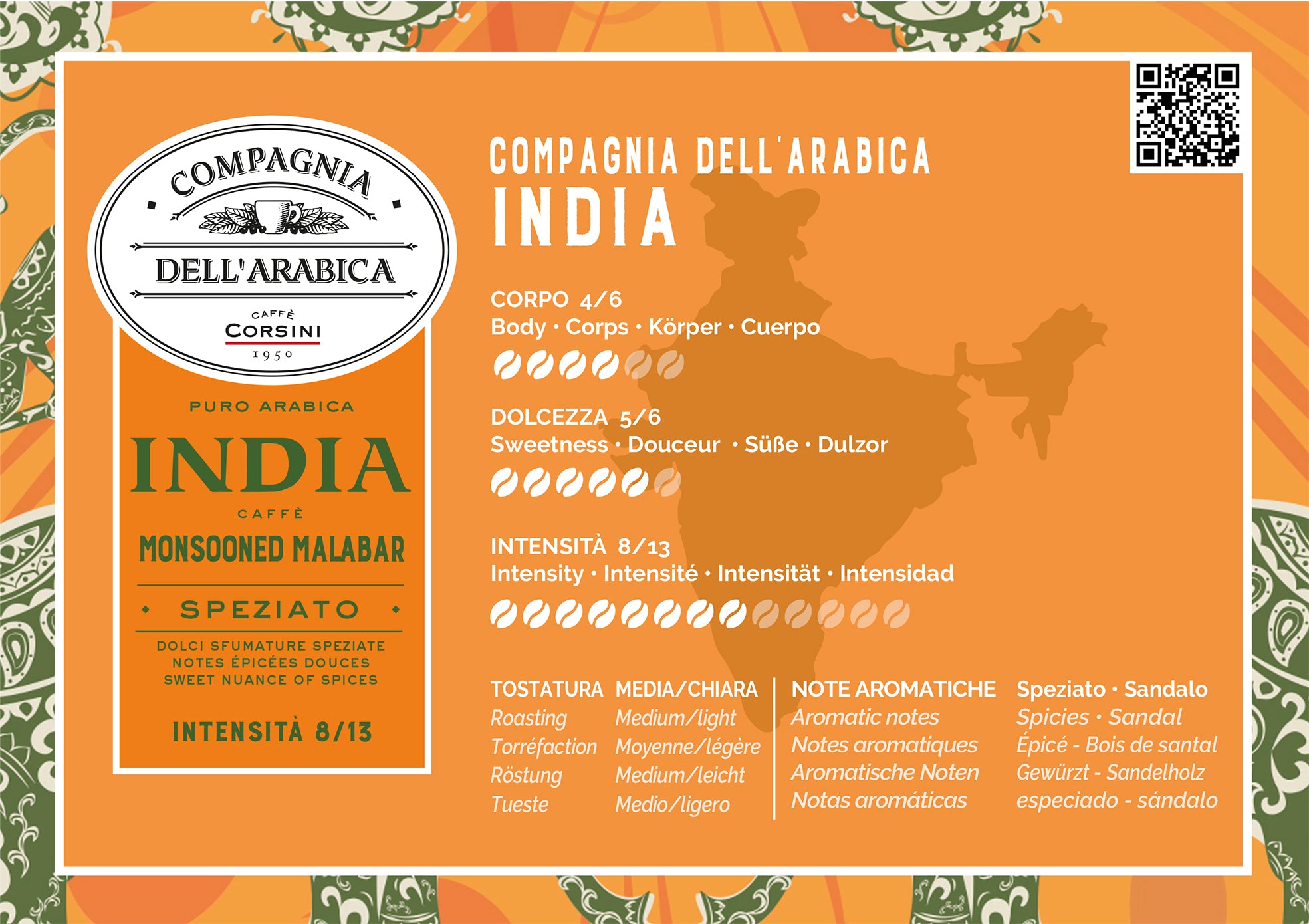 Scheda organolettica Caffè India, 100% Arabica, Caffè Corsini Compagnia dell'Arabica
