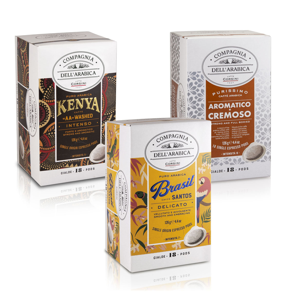 Set of coffee pods | Kenya, Brasil, Aromatico e Cremoso | 100% Arabica | 54 pods