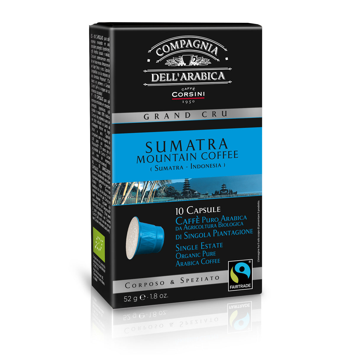 10 capsule di caffè compatibili Nespresso® | Grand Cru Bio Sumatra Mountain 100% Arabica | Cartone con 6 confezioni