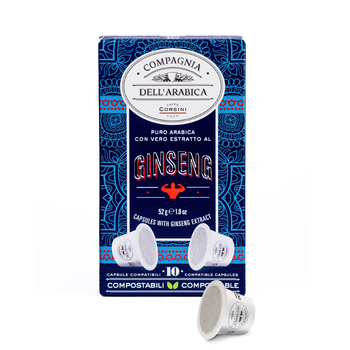 10 Nespresso®-compatible compostable coffee capsules | Ginseng 100% Arabica | Box of 6 packs