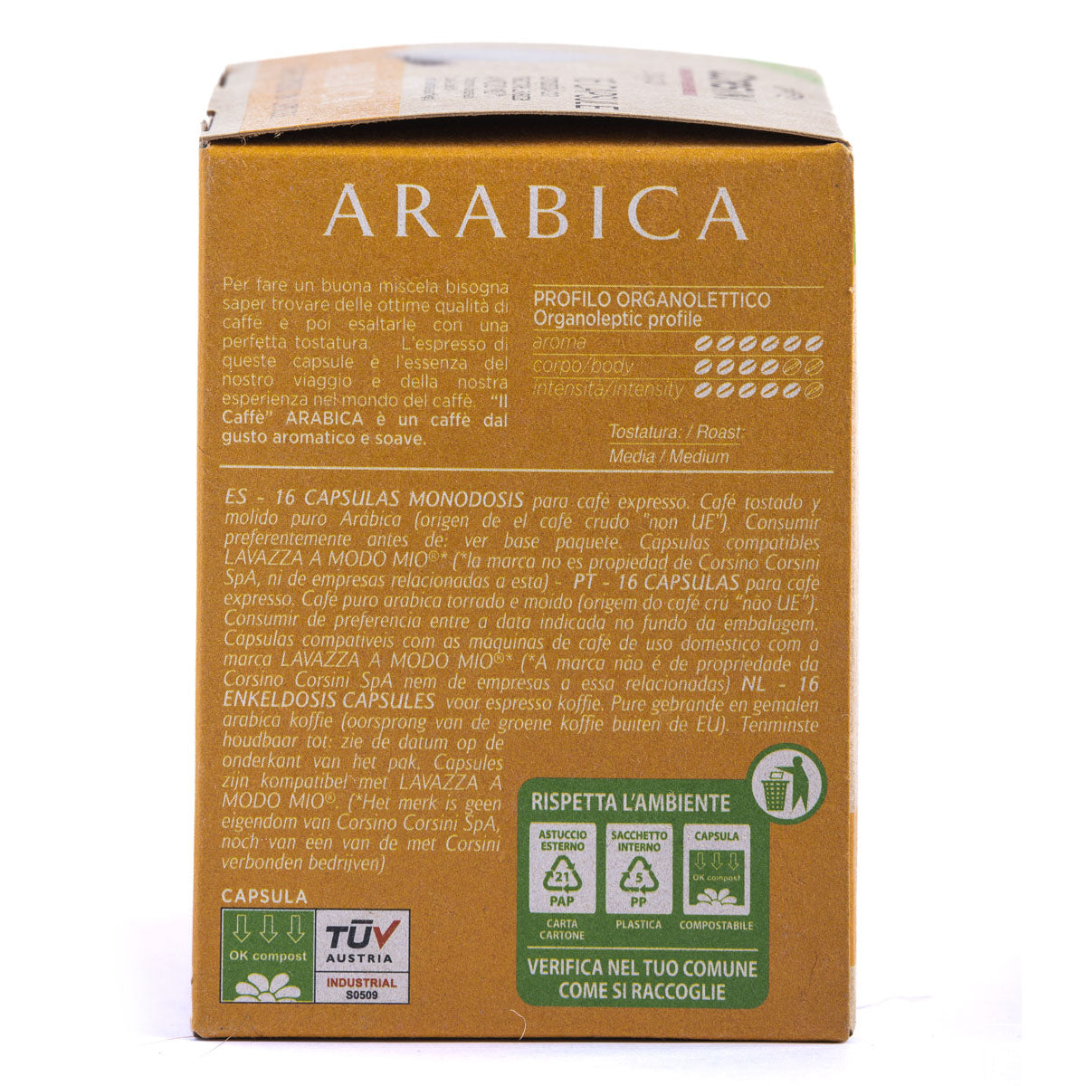 16 capsule caffè compostabili compatibili Lavazza®* A Modo Mio®* per confezione | Gran Riserva Arabica | Cartone da 12
